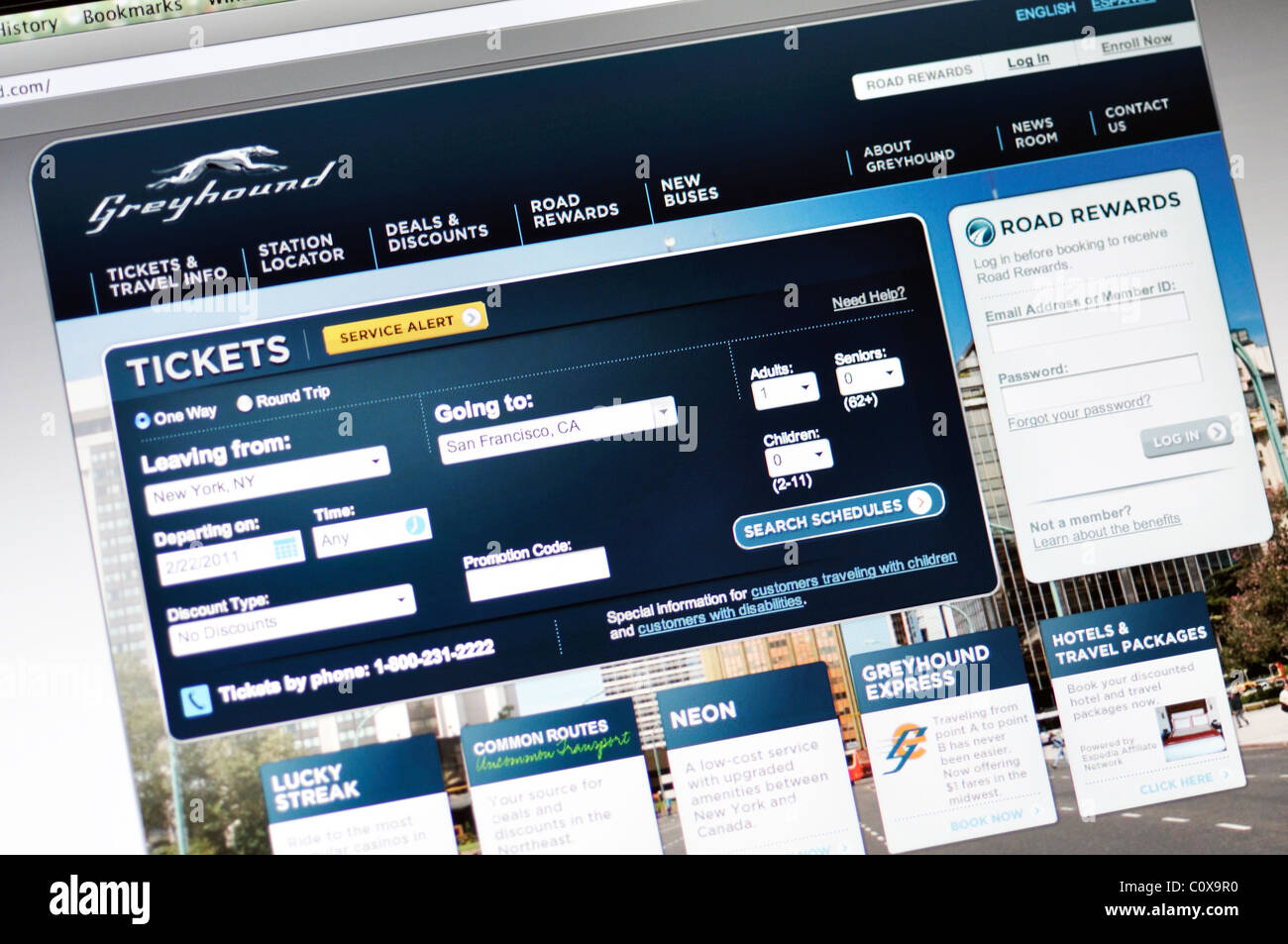 Greyhound Lines website Fares, schedules and ticketing Stock Photo