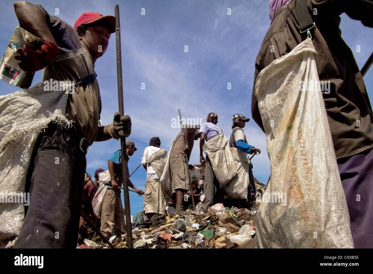 Nicaraguan boys recollect trash for recycling in the garbage dump La Chureca, Managua, Nicaragua. Stock Photo