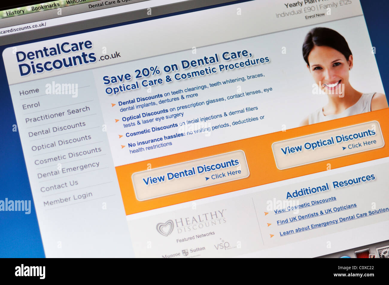 Dental Care Discounts insurance website Stock Photo
