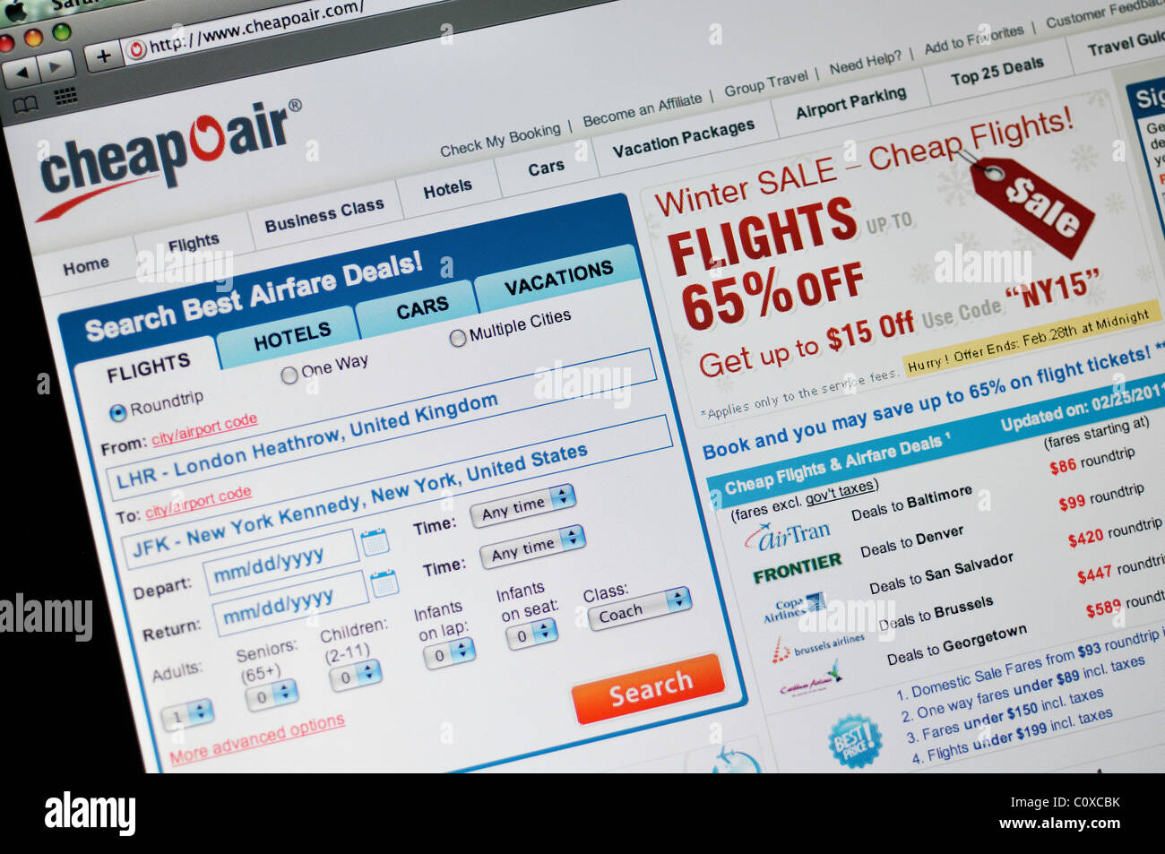 Cheapoair flight reservation website Stock Photo