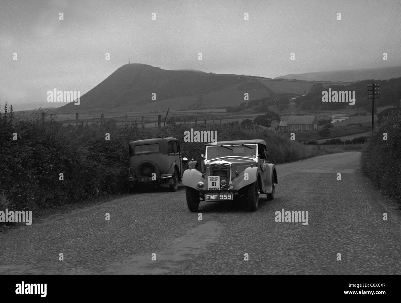 1937 Riley Lynx, driven by M.G. Shorey. 1937 Welsh rally. Stock Photo