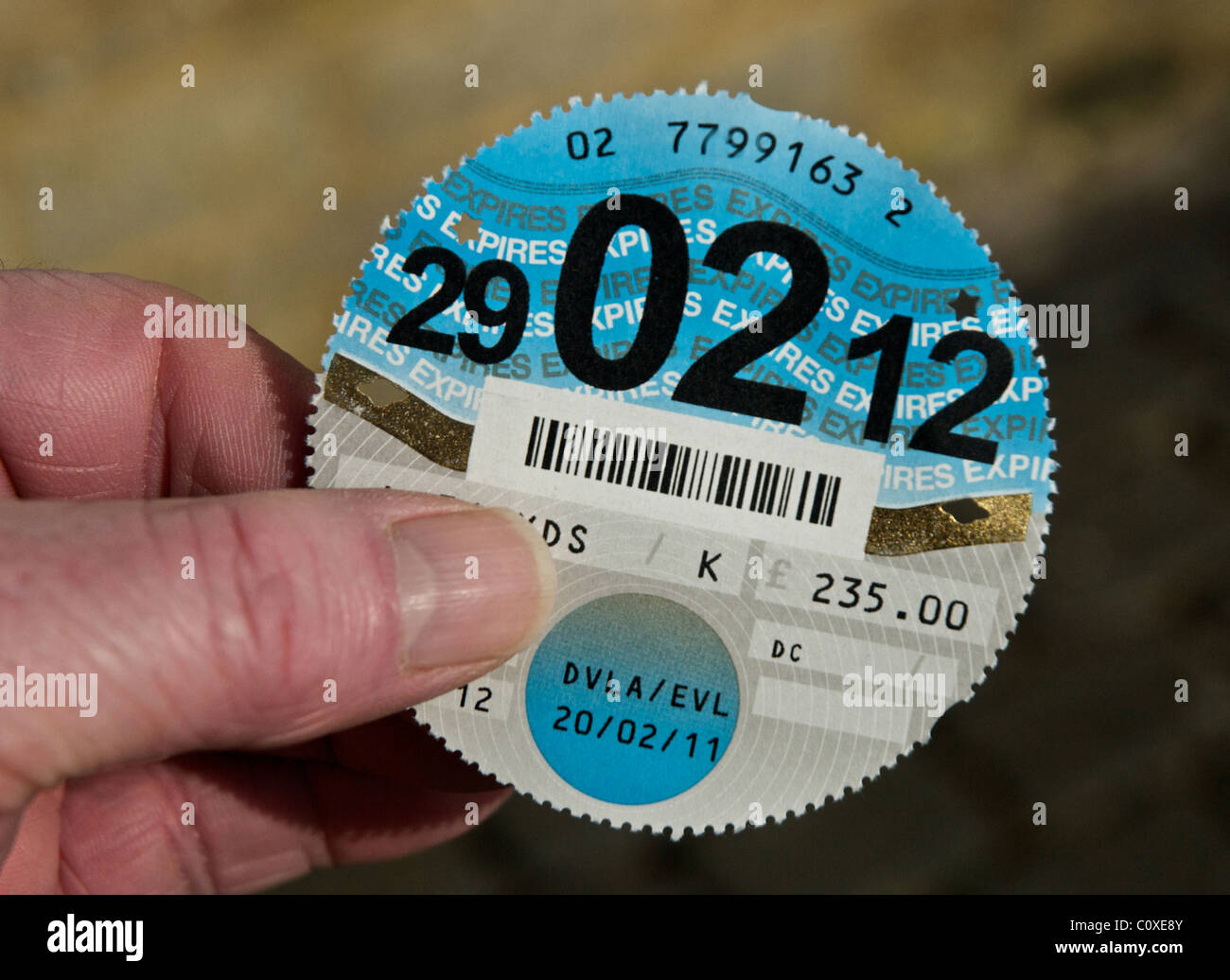 Tax Disc for UK vehicle. Road Fund Licence. DVLA Stock Photo