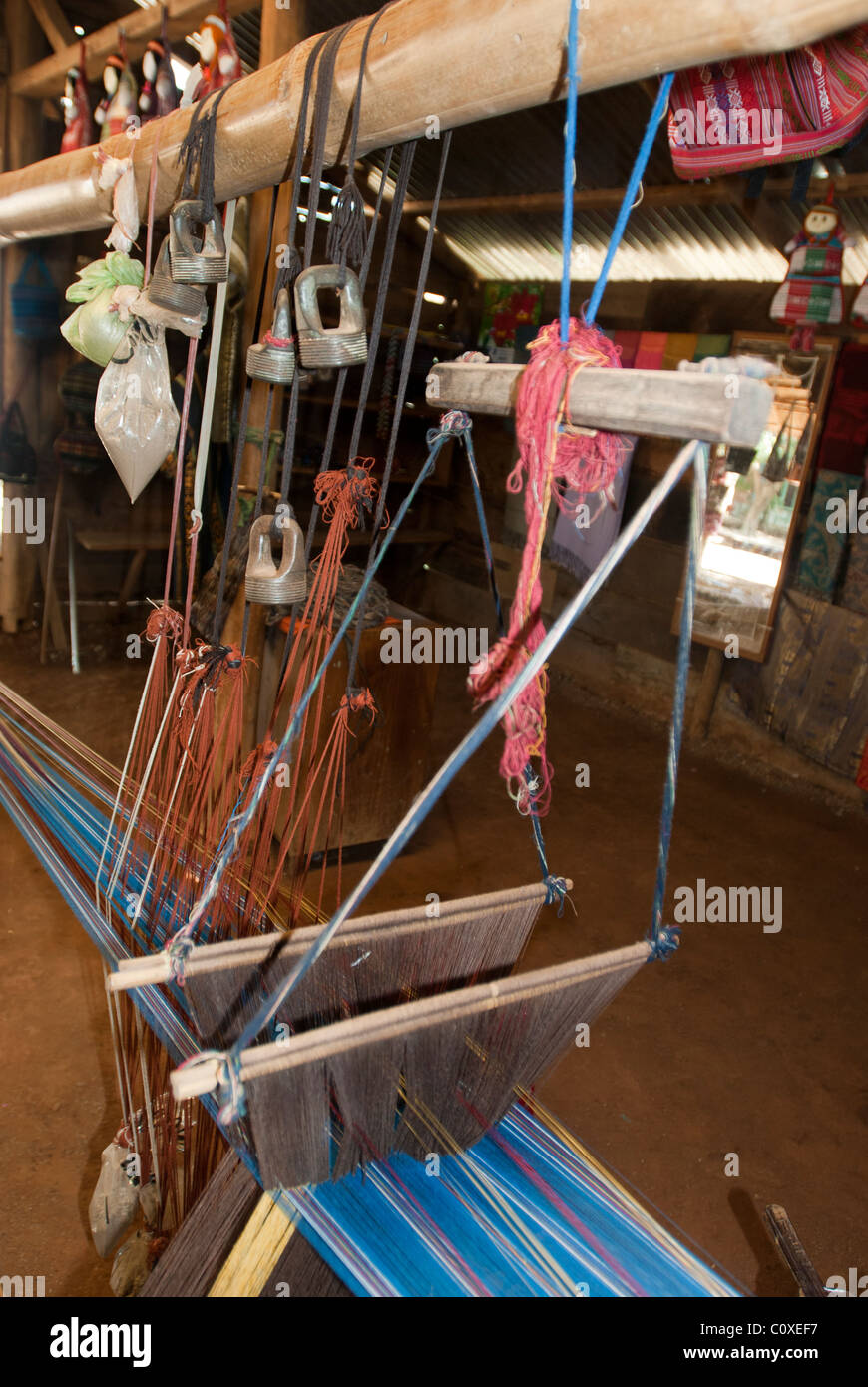 weaving machine in minority village Lang Dinh An or Chicken Village near Dalat south east Vietnam Stock Photo