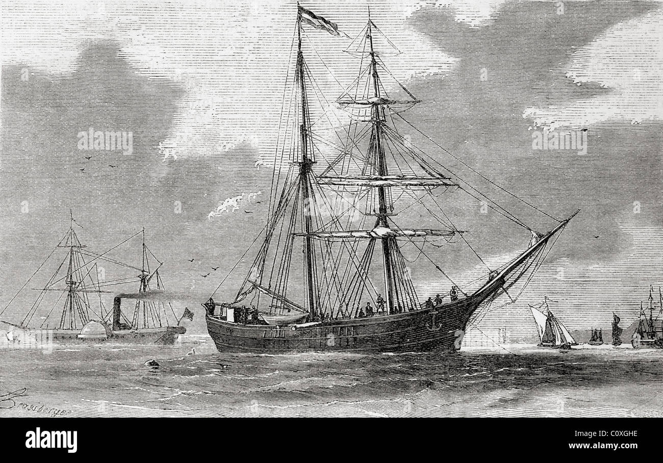 The Hansa. Schooner which took part in the second German North Polar Expedition in 1869. Stock Photo