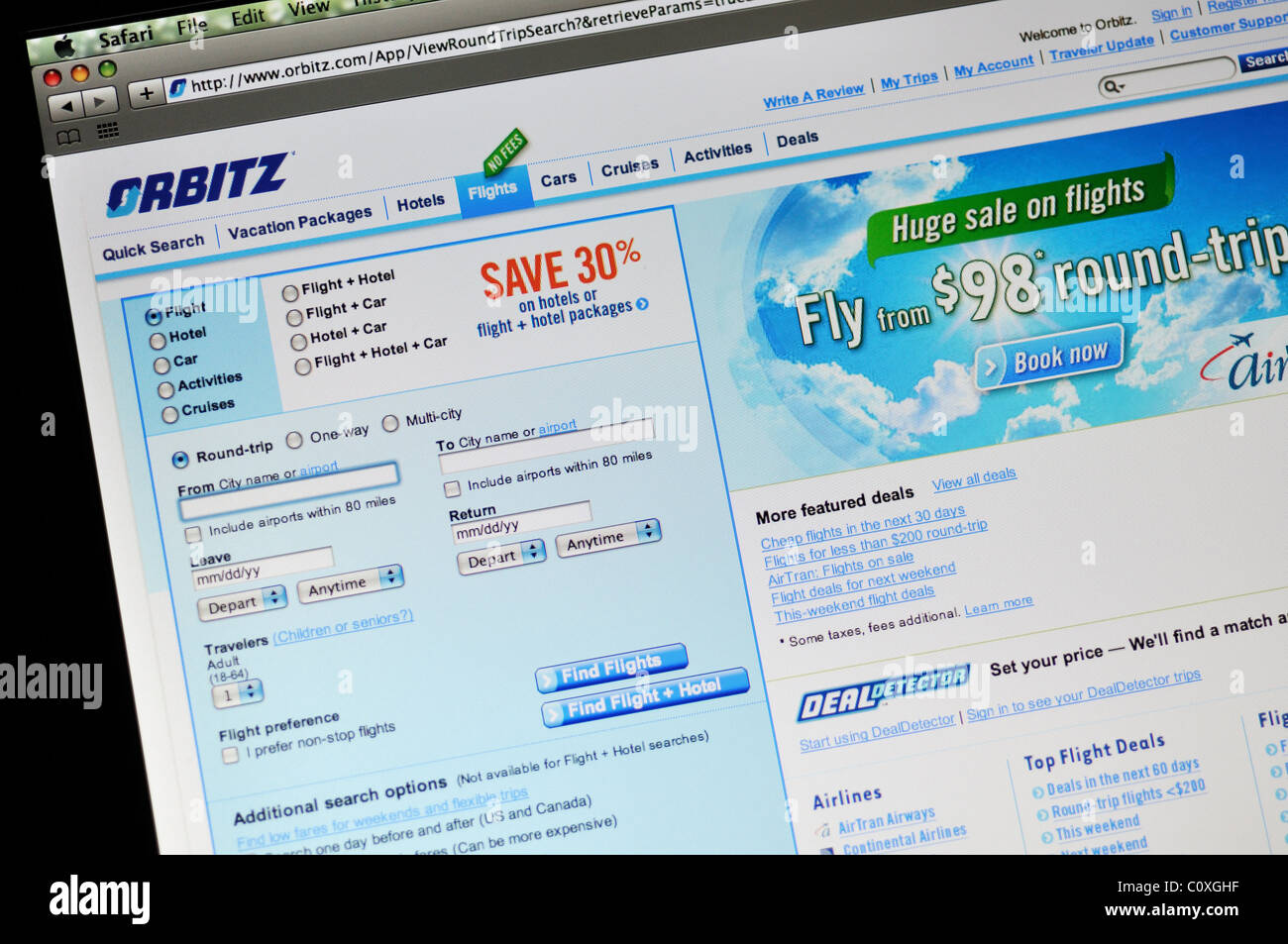 Orbitz website Stock Photo