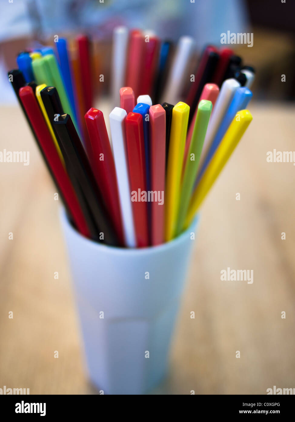 A colorful chopsticks in the noodle shop Stock Photo