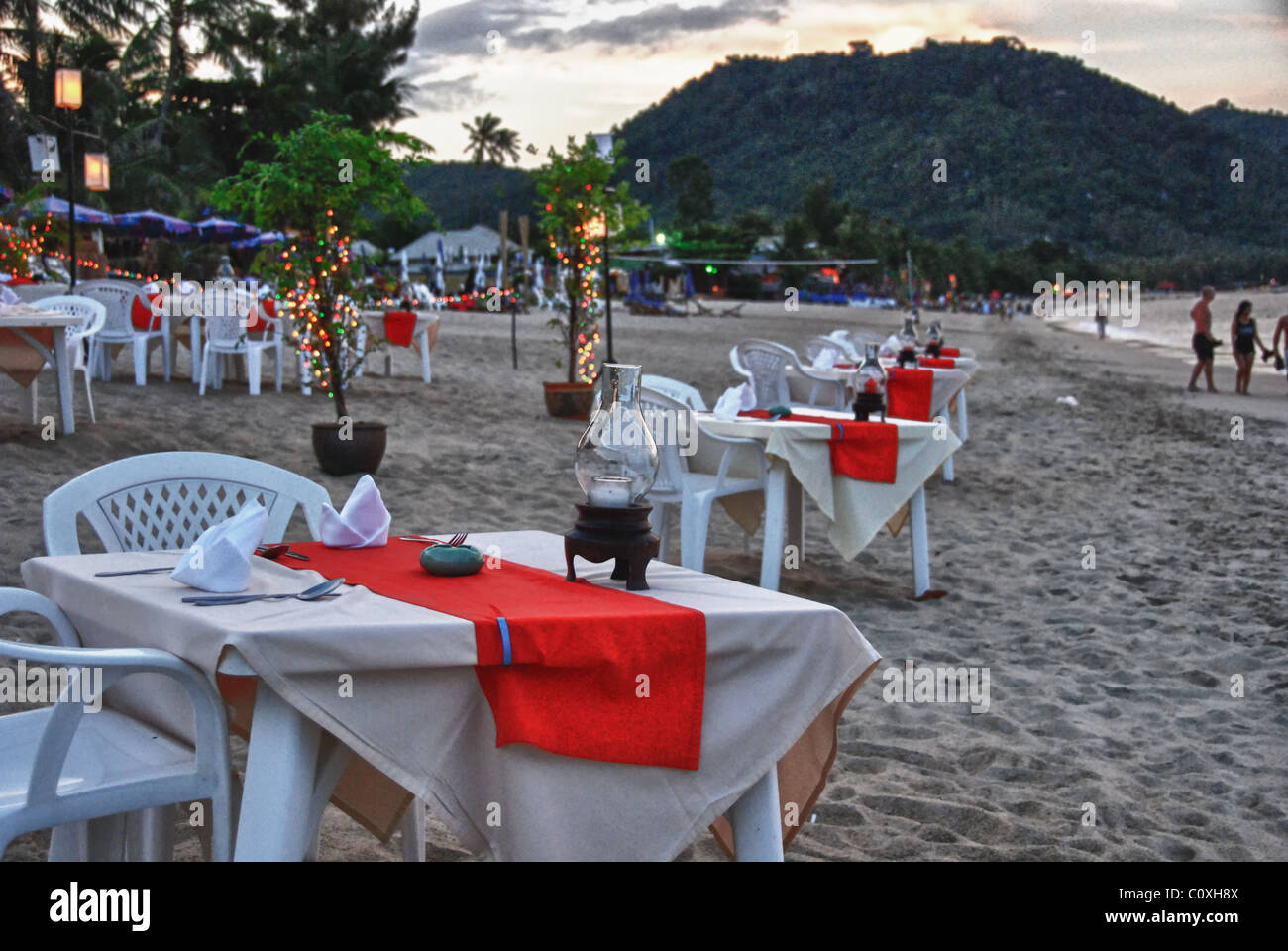 Restaurant Tables in Chaweng Beach, KohSamui, Thailand Stock Photo Alamy