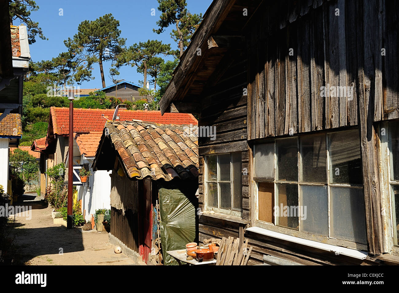 Oyster farmer's houses in the Village de l'Herbe, Cap Ferret