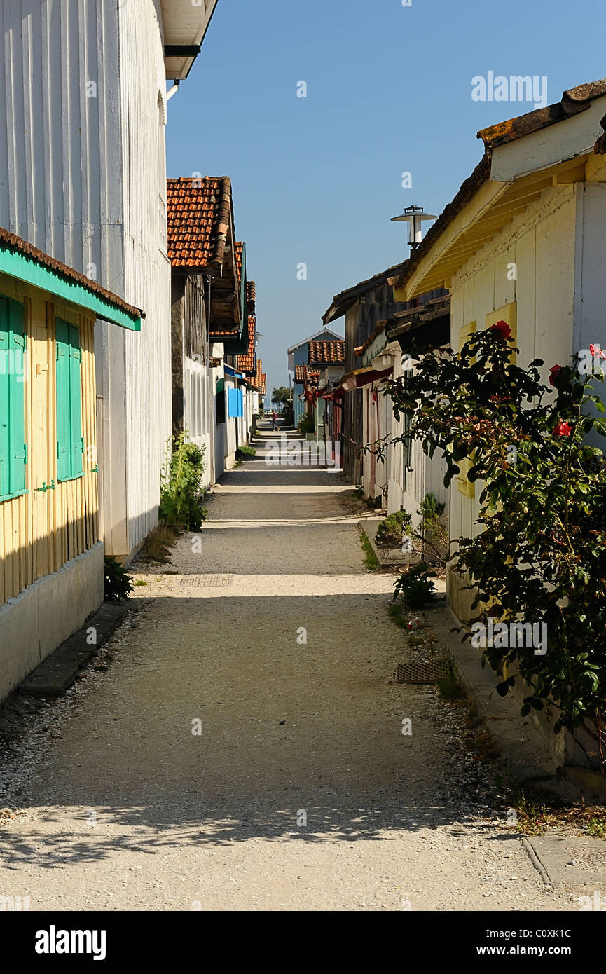 Oyster farmer's houses and alley in the Village du Canon, Cap Ferret