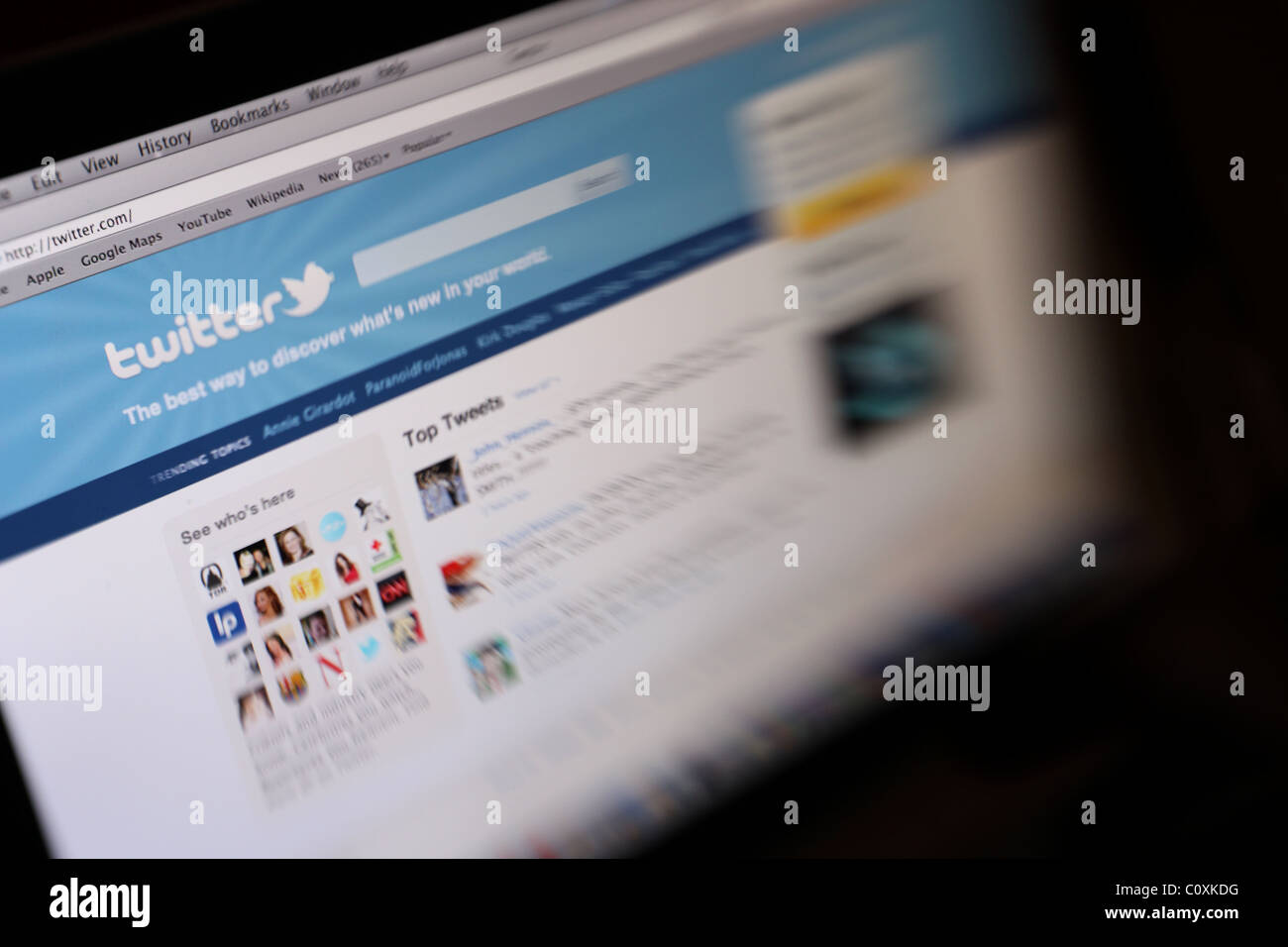 A screen shot showing the website Twitter Stock Photo
