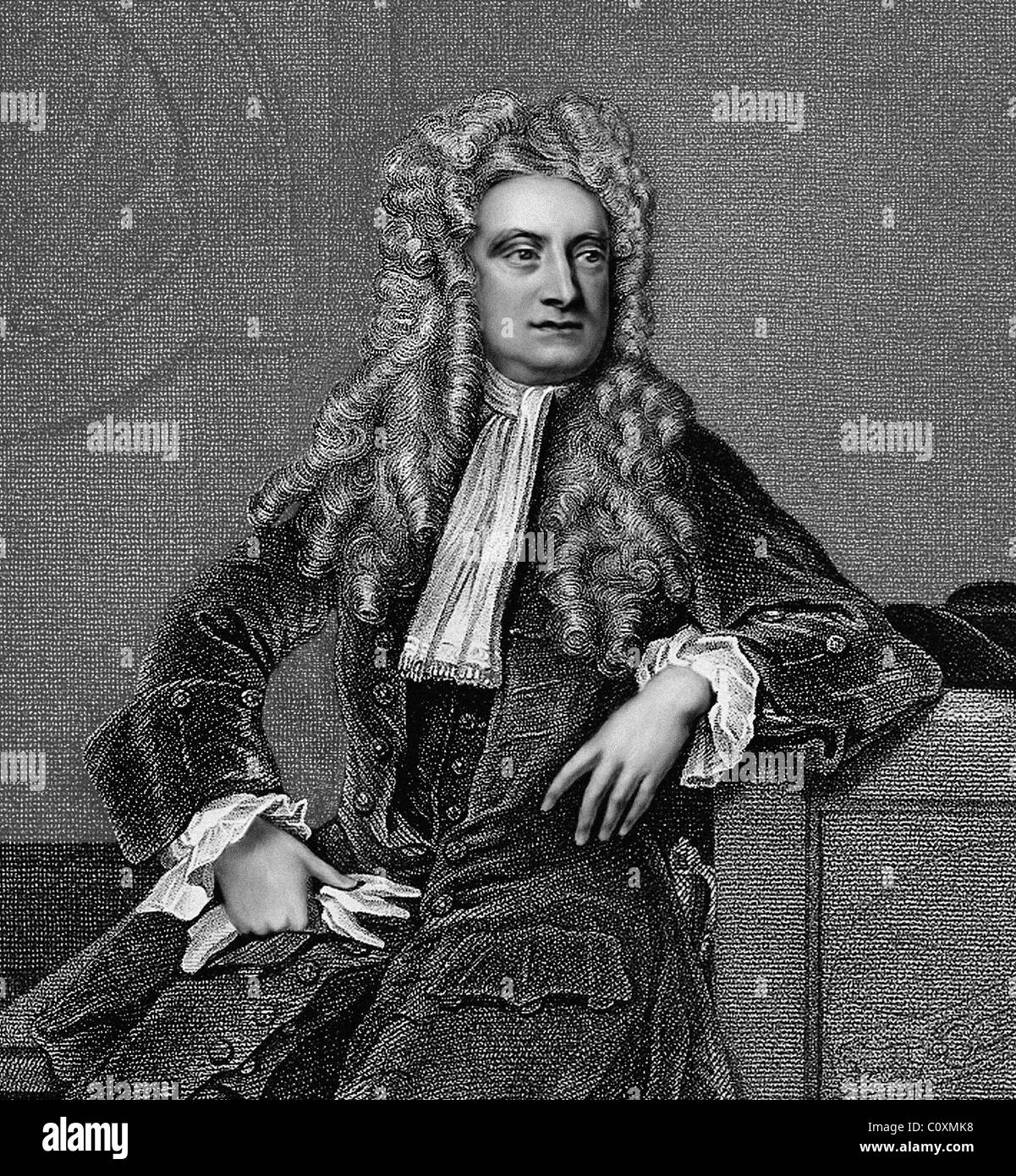 Isaac Newton 1642 1727 English Scientist Mathematician Illustration from an Engraving Stock Photo