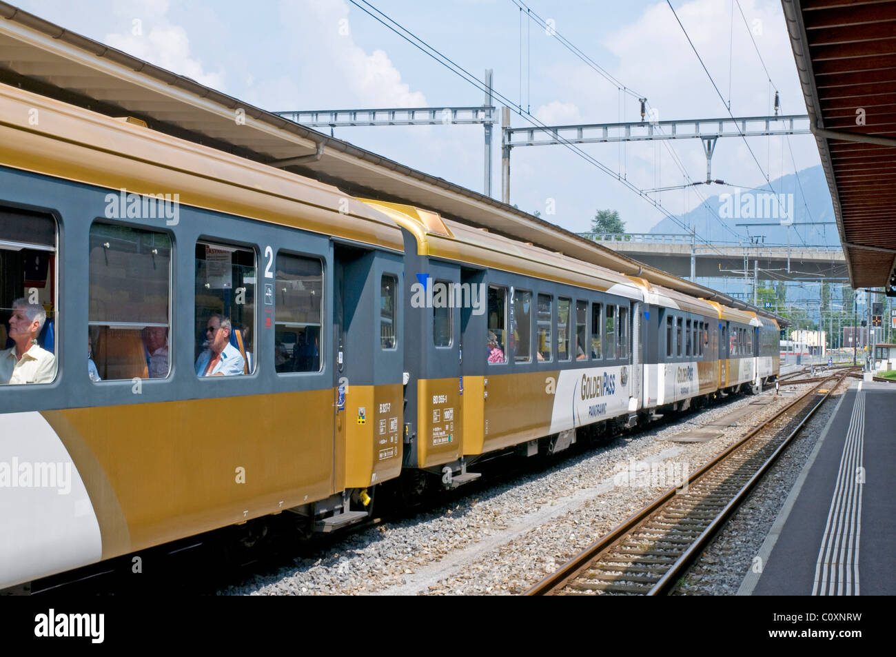 Golden Pass train at Interlaken Ost station, Switzerland Stock Photo