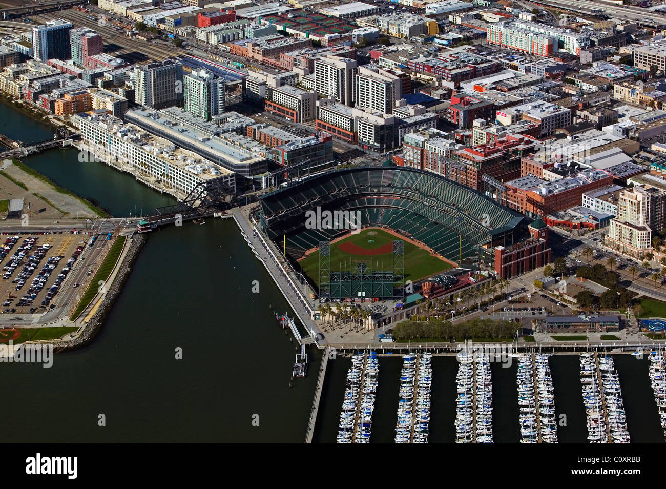 aerial view above AT&T baseball park waterfront San Francisco California Stock Photo