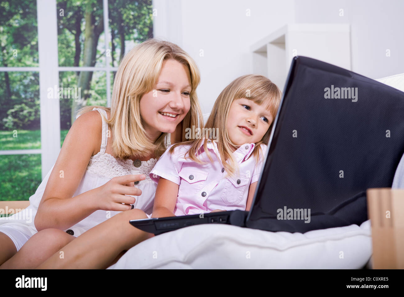 girls with laptop Stock Photo