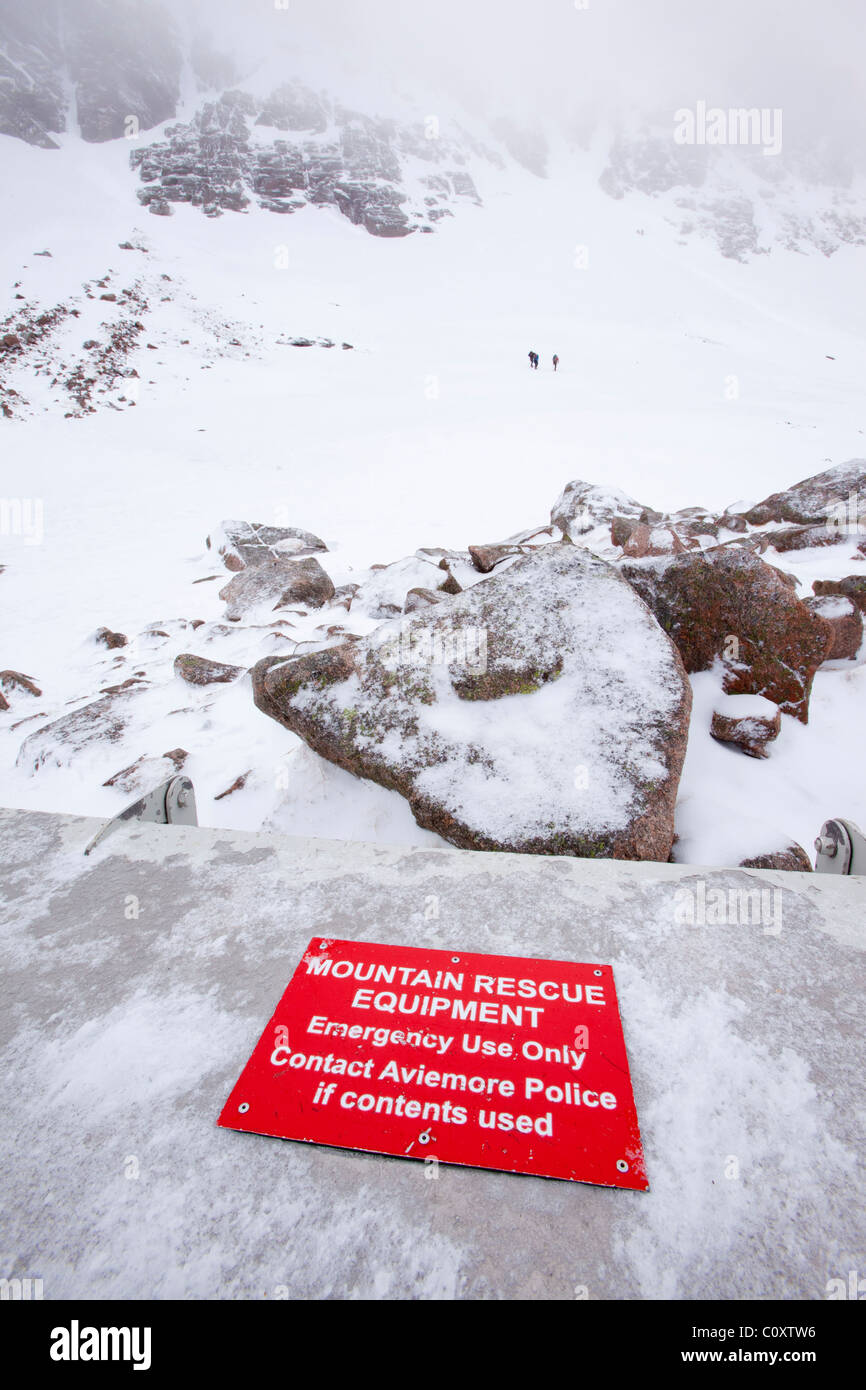 A mountain rescue box in Coire an Sneachda in the Cairngorm Mountains