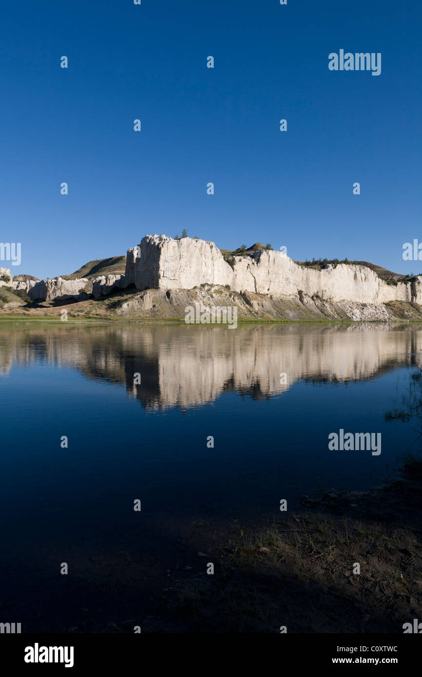 The White Cliffs reflect in the Missouri River, seen from Eagle Creek Campground, Upper Missouri