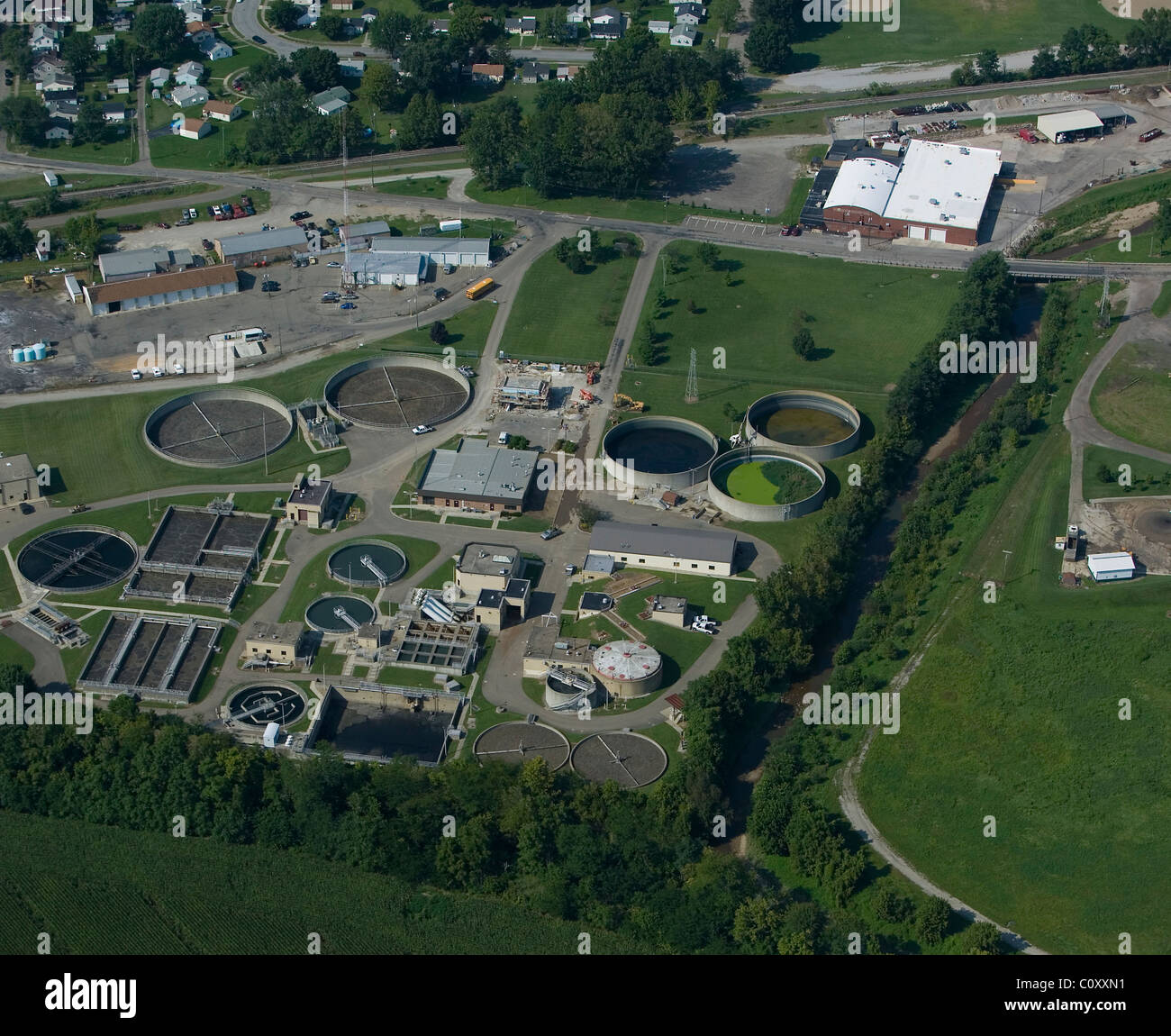 aerial view above wastewater treatment plant central Ohio Stock Photo