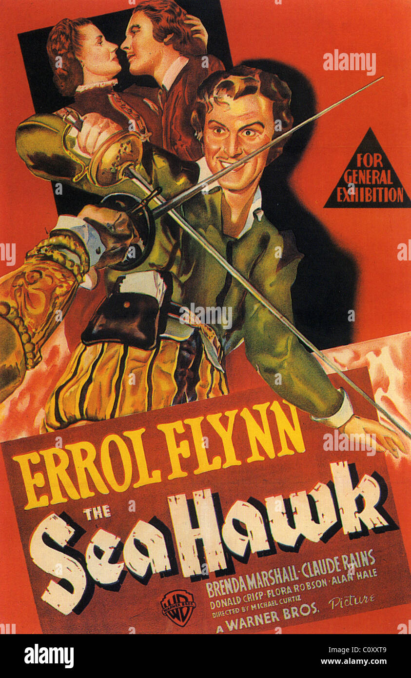 SEA HAWK Poster for 1940 Warners film with Errol Flynn Stock Photo