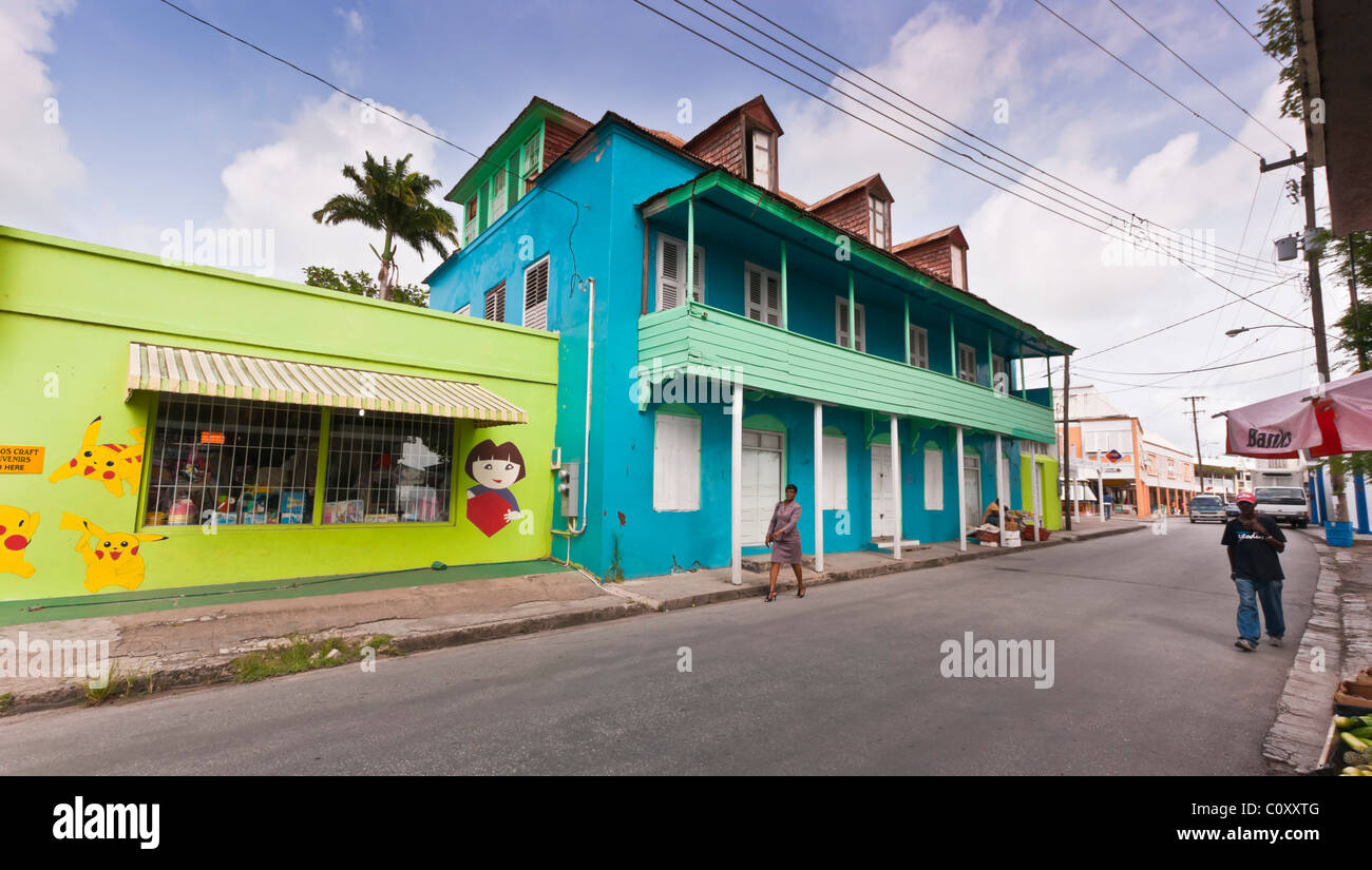 Speightstown, Barbados - colourful buildings on main street Stock Photo