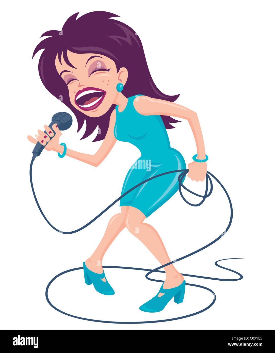 Vector cartoon illustration of a female pop star singer with a big mouth  belting out a tune at the top of her lungs Stock Photo - Alamy