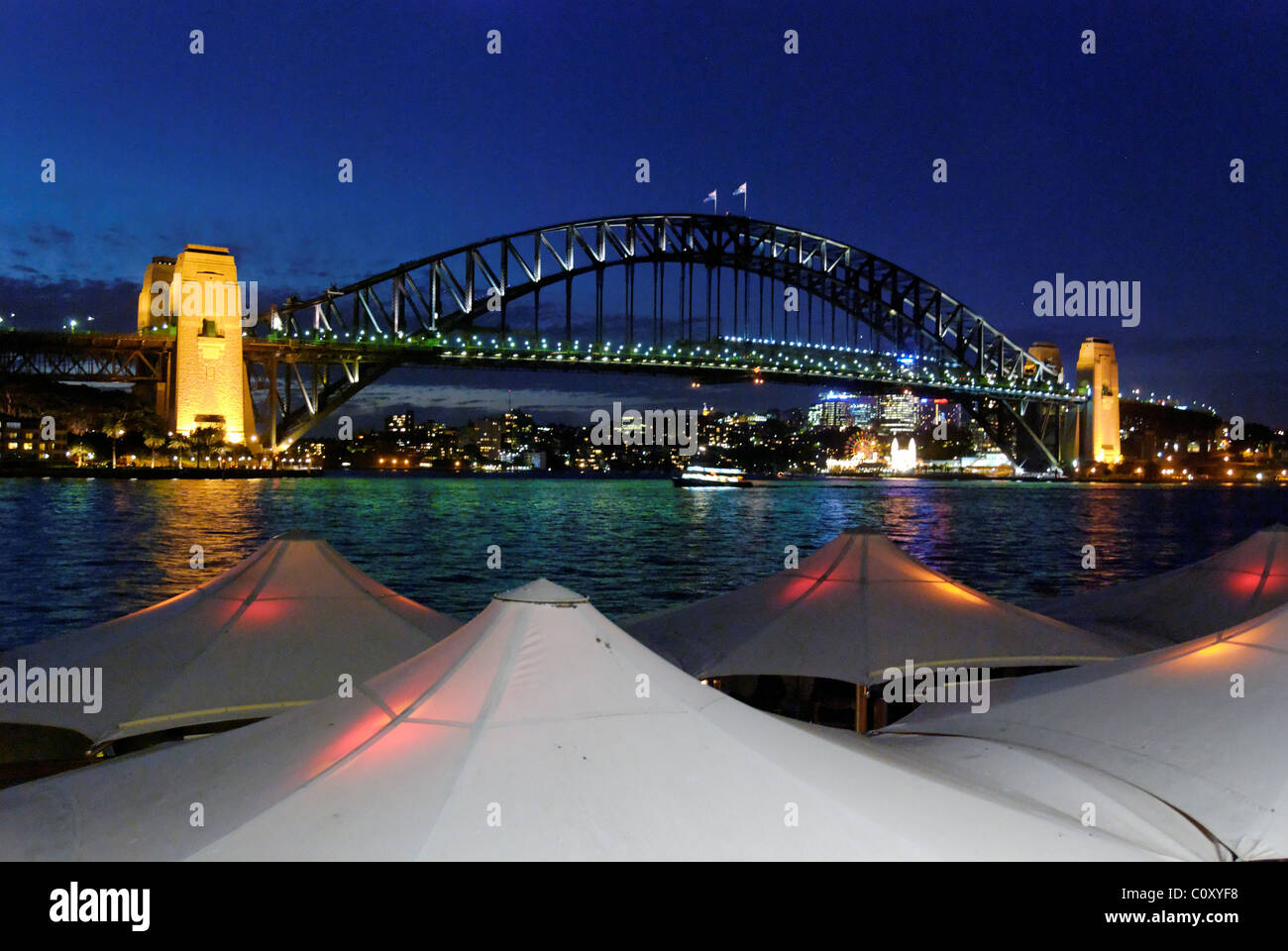 Sydney Harbour at Night, New South Wales, Australia Stock Photo