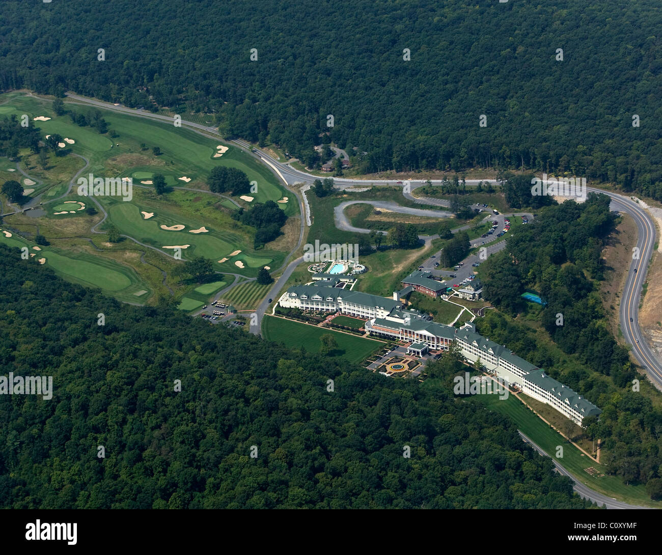 aerial view above golf resort central Pennsylvania Stock Photo