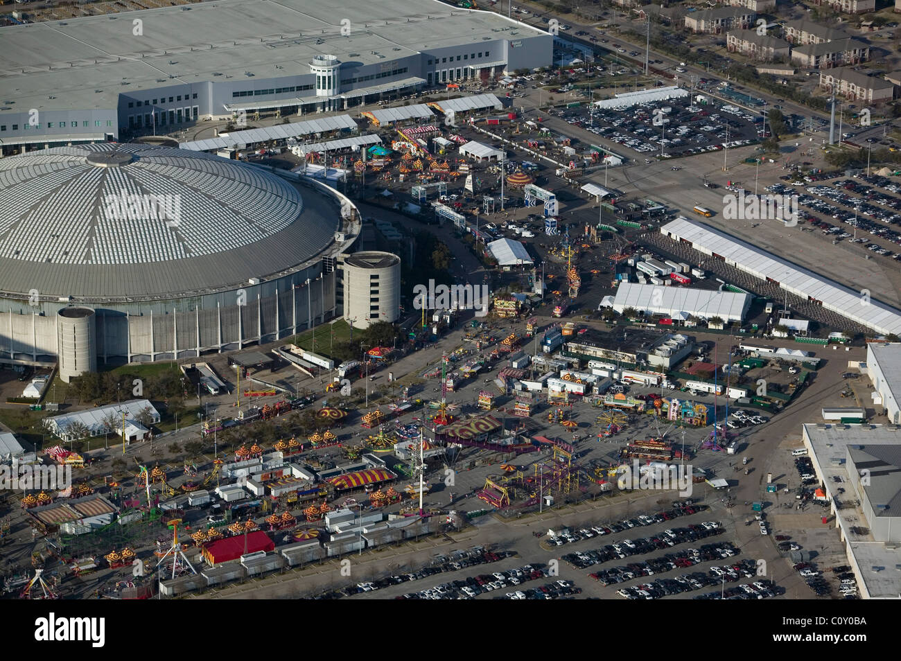 aerial view above Houston Rodeo Reliant Stadium Texas Stock Photo