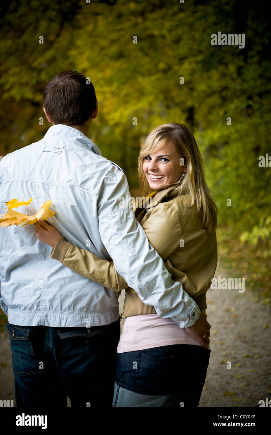 couple in the autumn park Stock Photo - Alamy