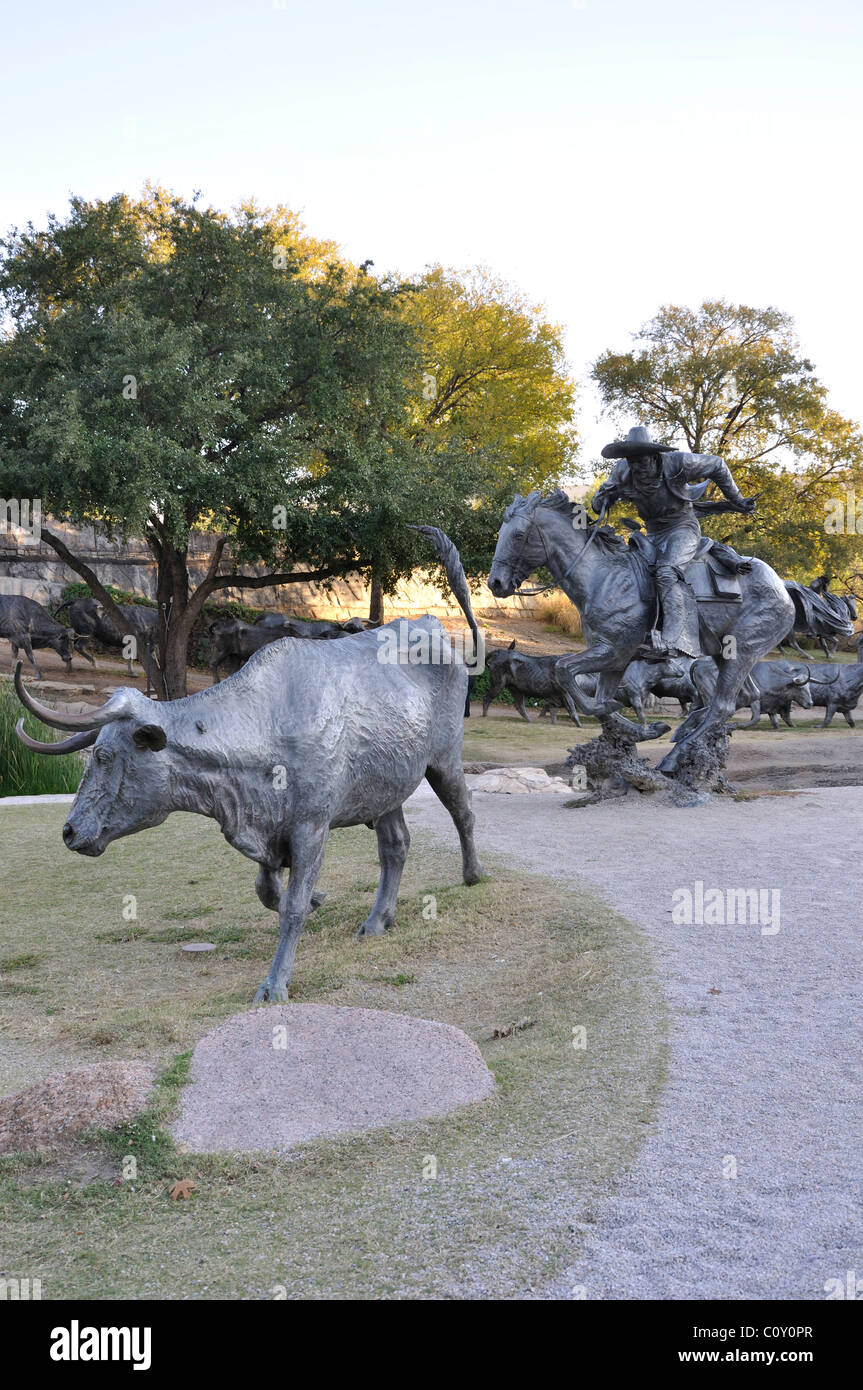 Cattle Drive sculpture ensemble by Robert Summers at Pioneer Plaza by
