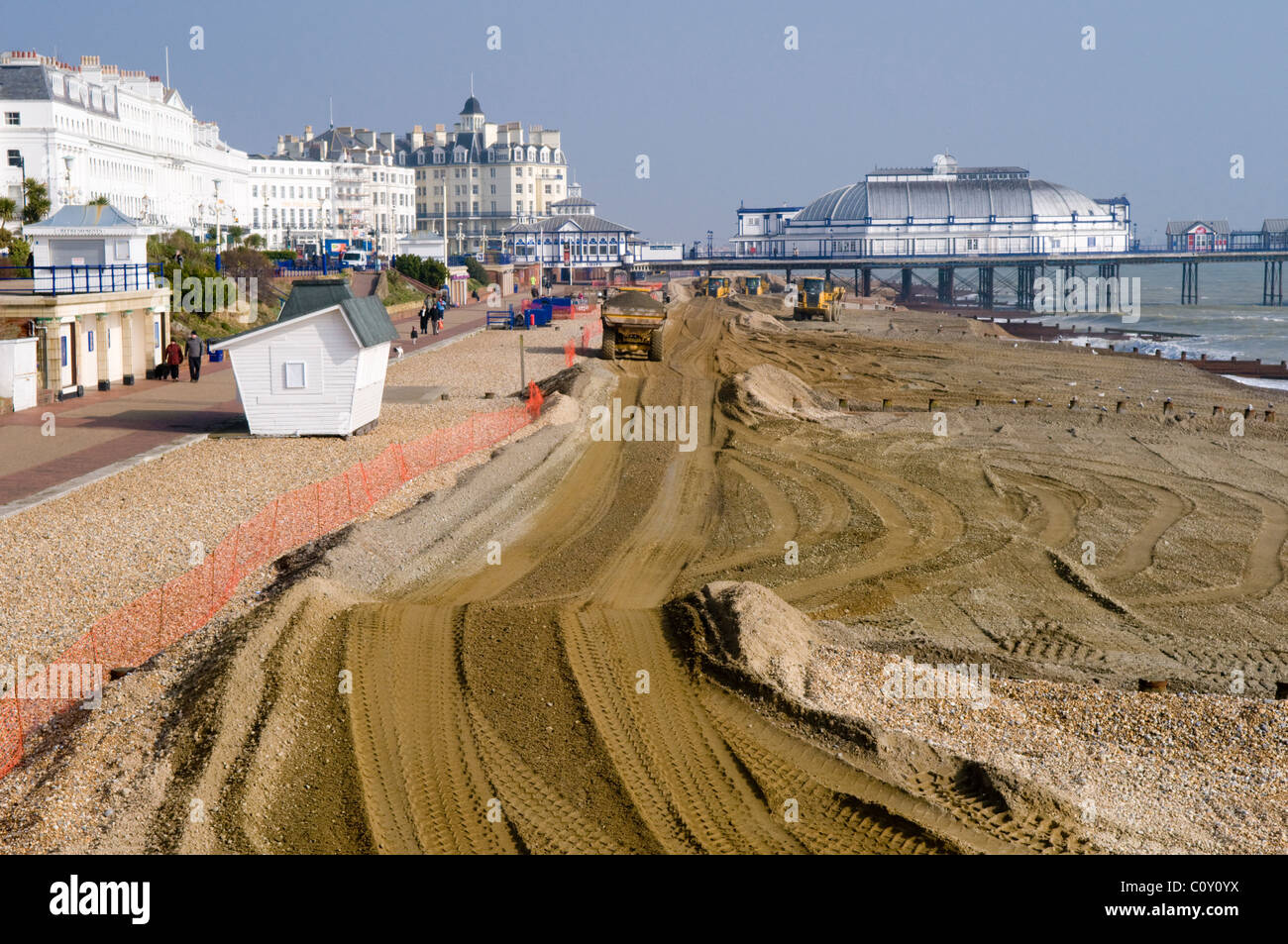 Beach Restoration Work Taking Place on Eastbourne Seafront Stock Photo