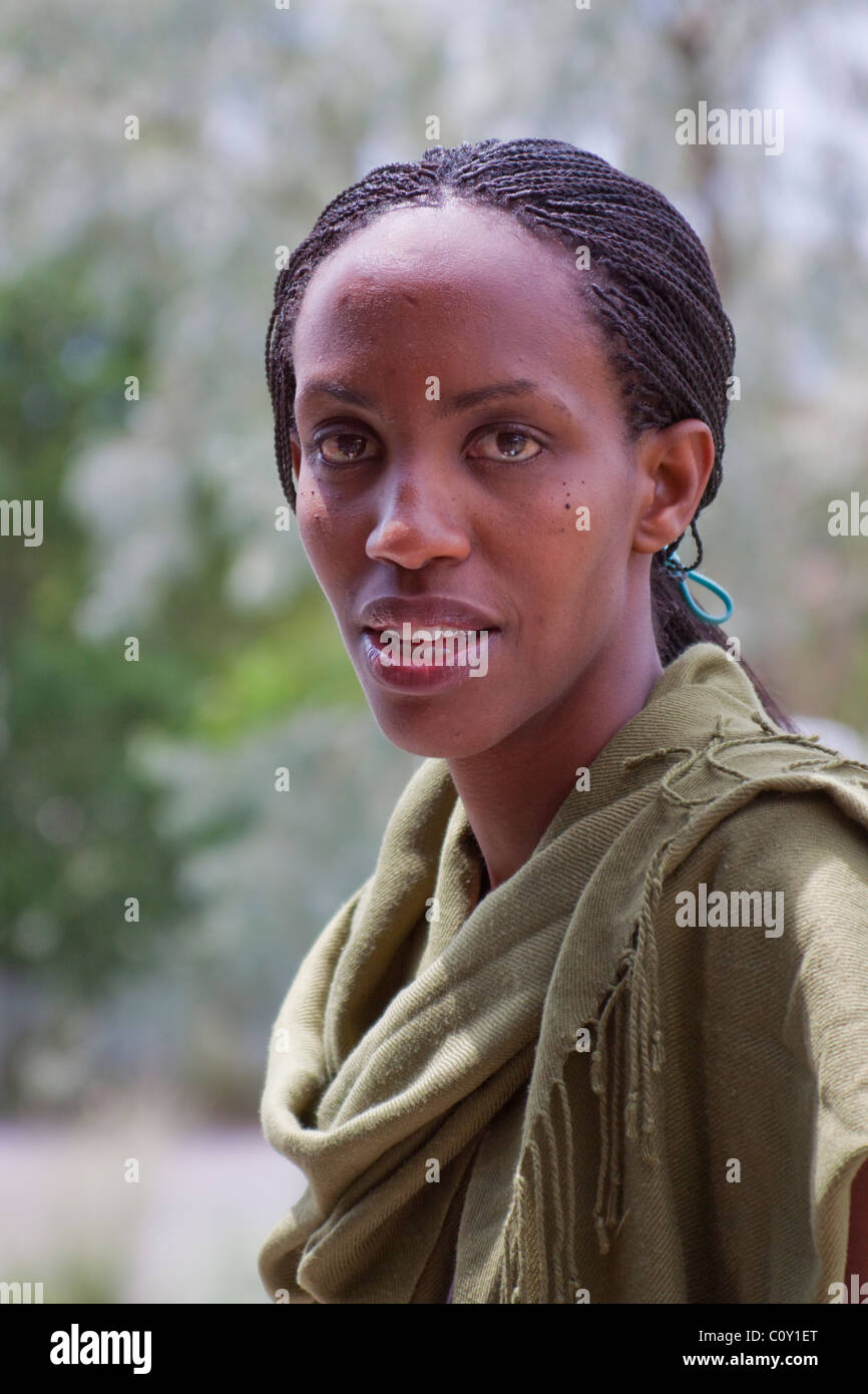 Woman from Rwanda, in traditional costume, Santa Fe International Folk Art Market, Santa Fe, New Mexico, USA. US Stock Photo