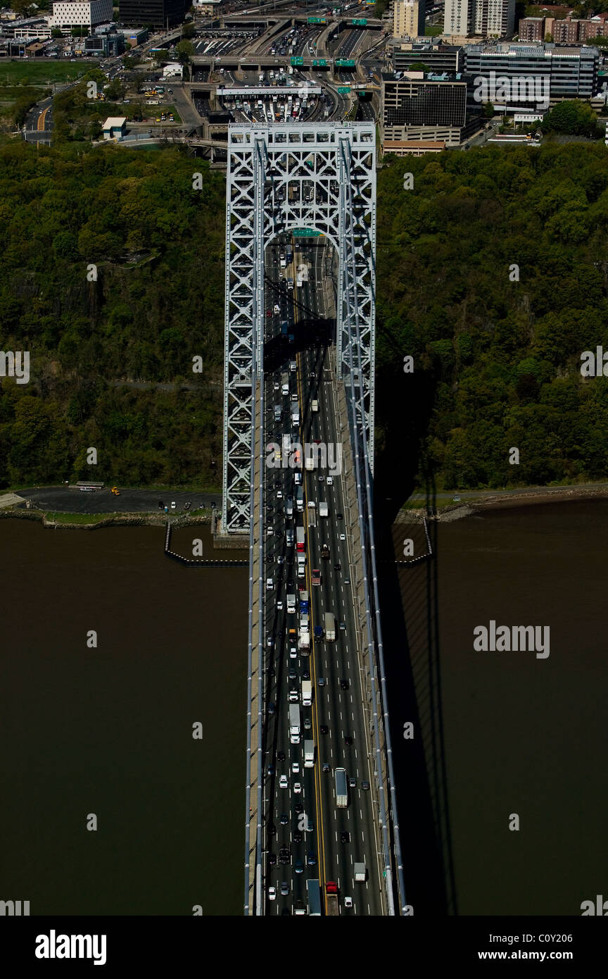 aerial view above George Washington bridge Hudson river New York New Jersey Stock Photo