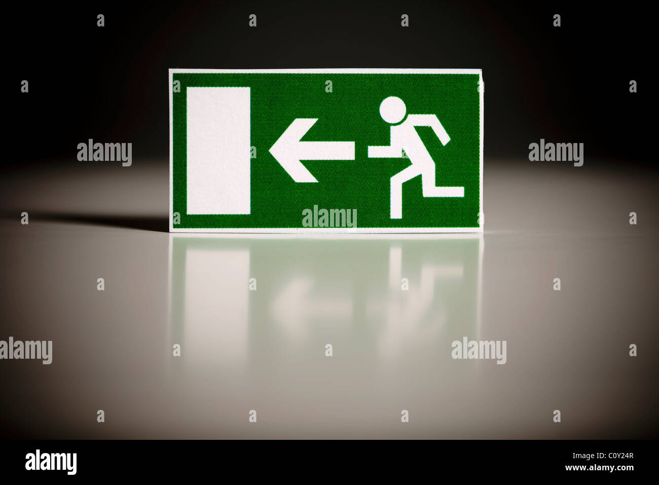 escape route sign, emergency exit Stock Photo