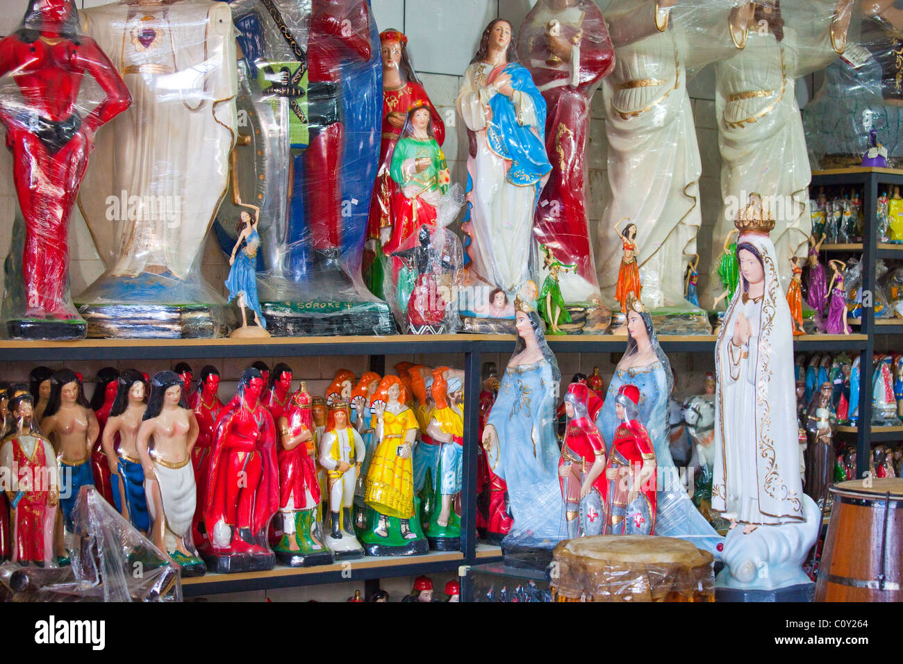 Candomble religious idols at Feira do Sao joaquim market in Salvador, Bahia, Brazil Stock Photo