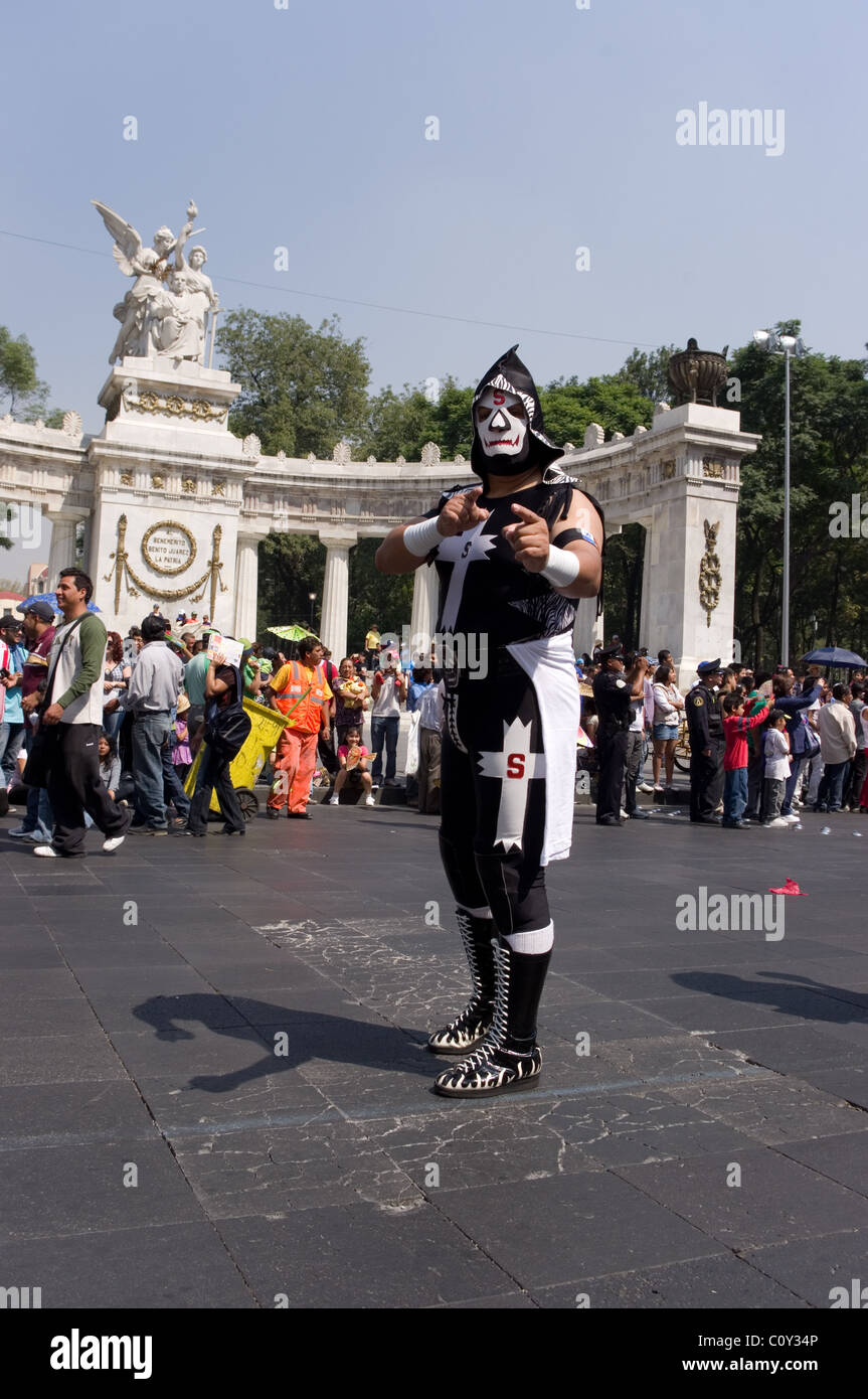 Mexican luchador (wrestler) during a parade in Mexico city Stock Photo