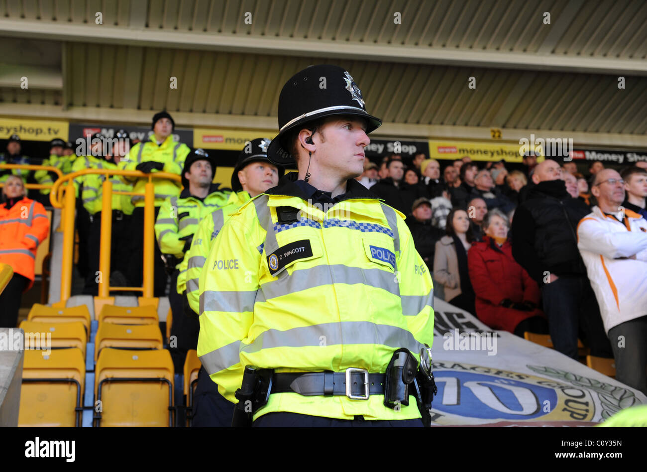 Police officers on duty at Premiership Football match Stock Photo