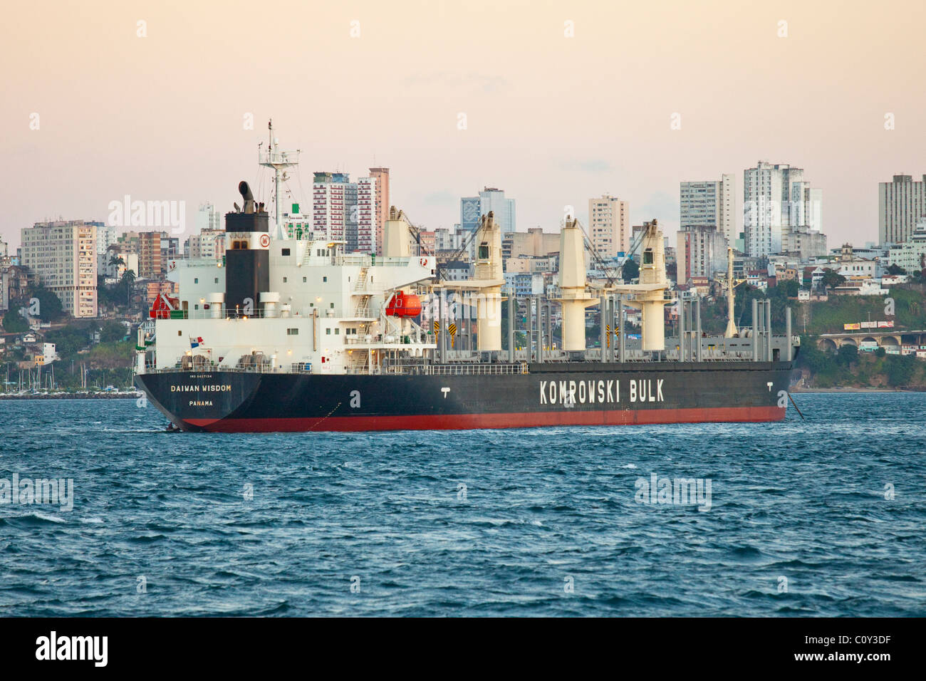 Cargo Ship in Baia de Todos os Santos or Bay of all Saints, Salvador, Brazil Stock Photo
