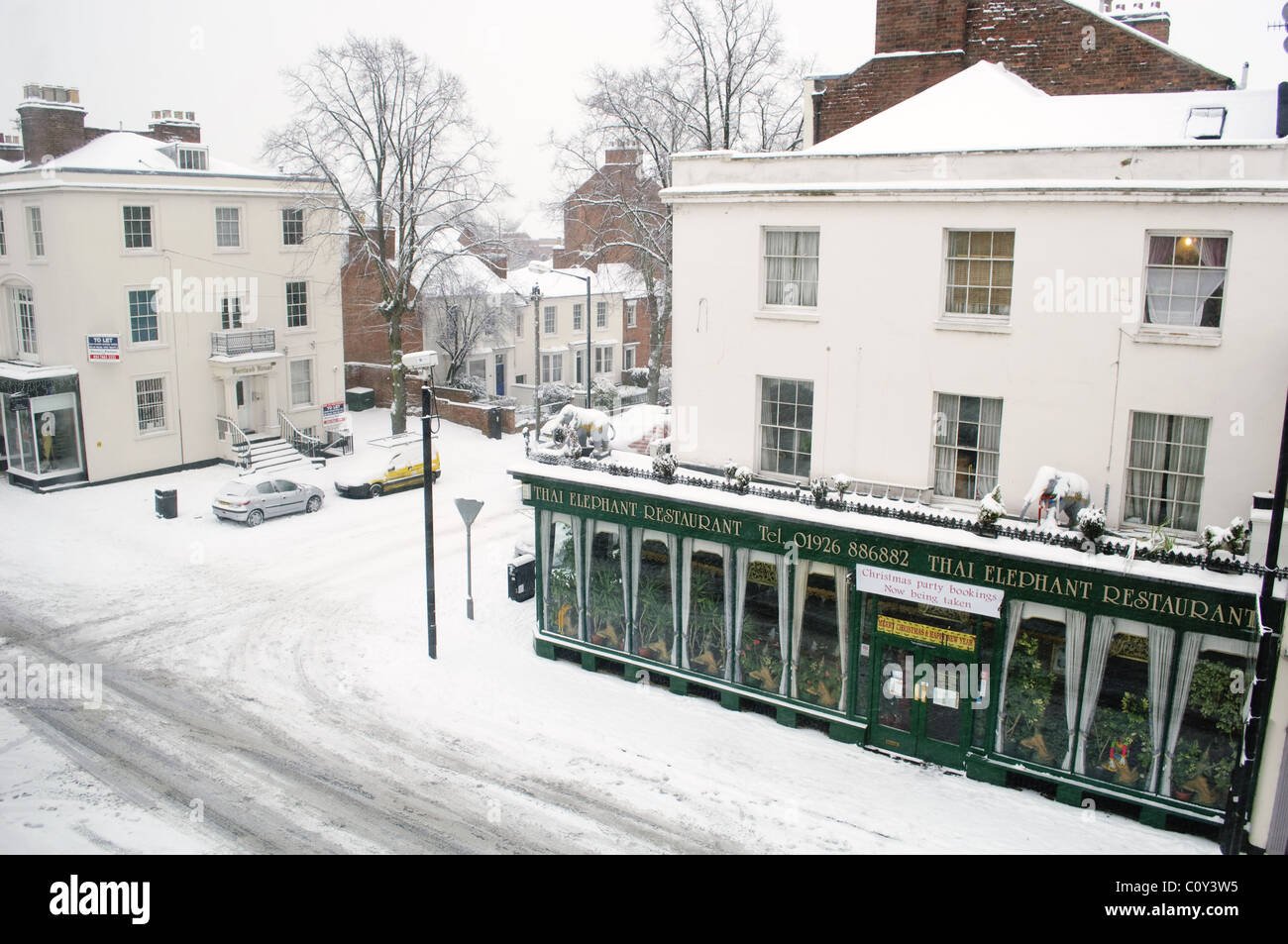 Deserted town centre road in Leamington Spa, Warwickshire, during the