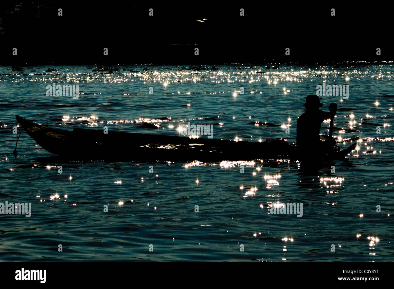 Man on a boat, silhouette, Mekong Delta, Vietnam Stock Photo - Alamy