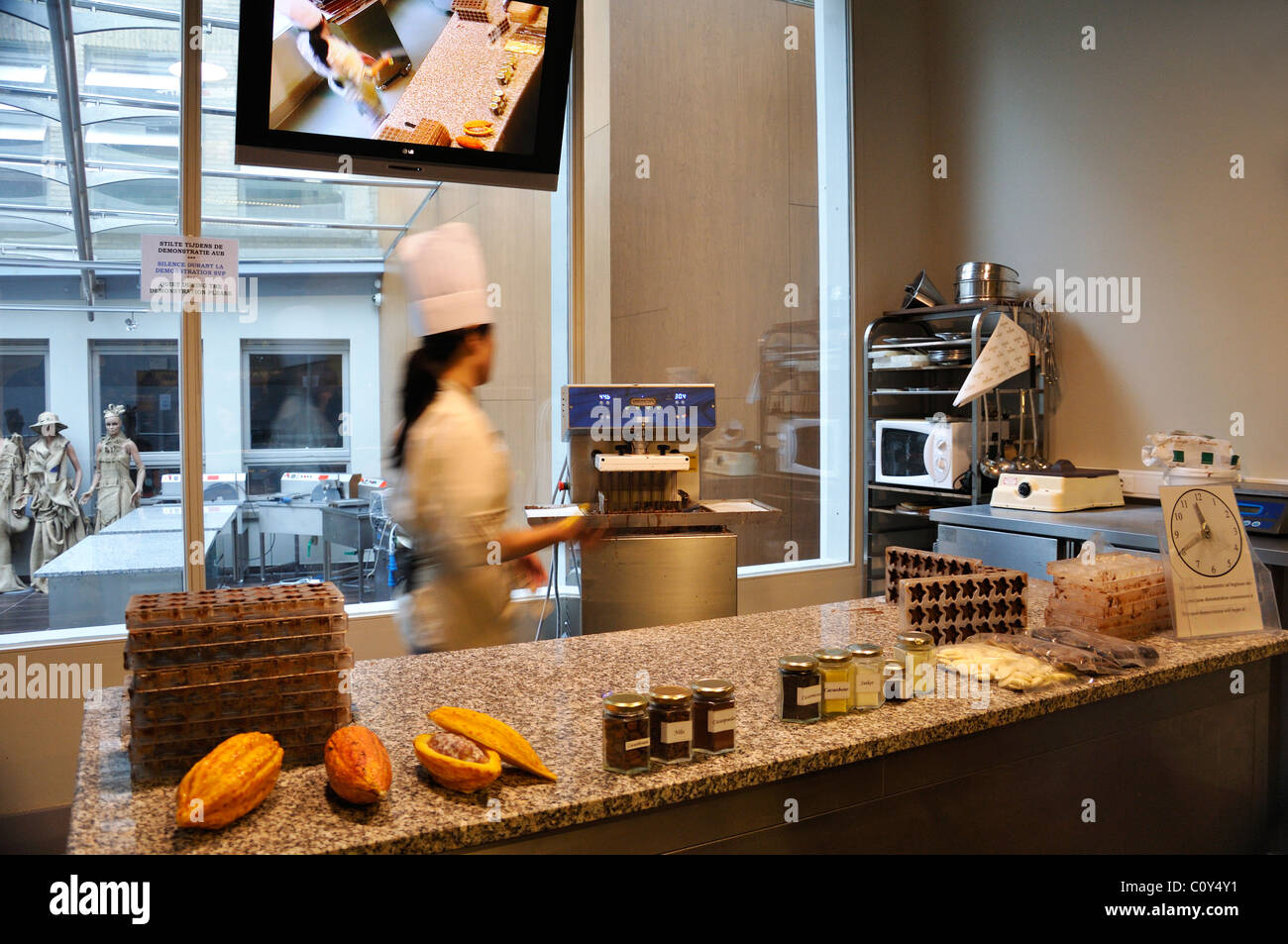Chocolate making presentation at Chocolate Museum, Bruges, Belgium Stock Photo Alamy
