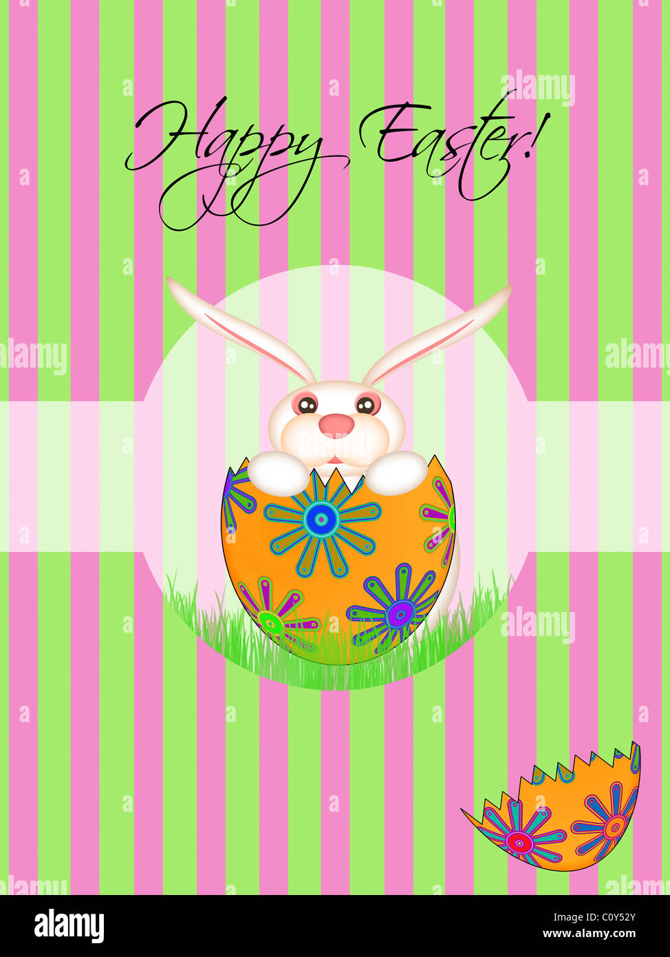 Happy Easter Bunny Hatching from Floral Egg Illustration Stock Photo ...