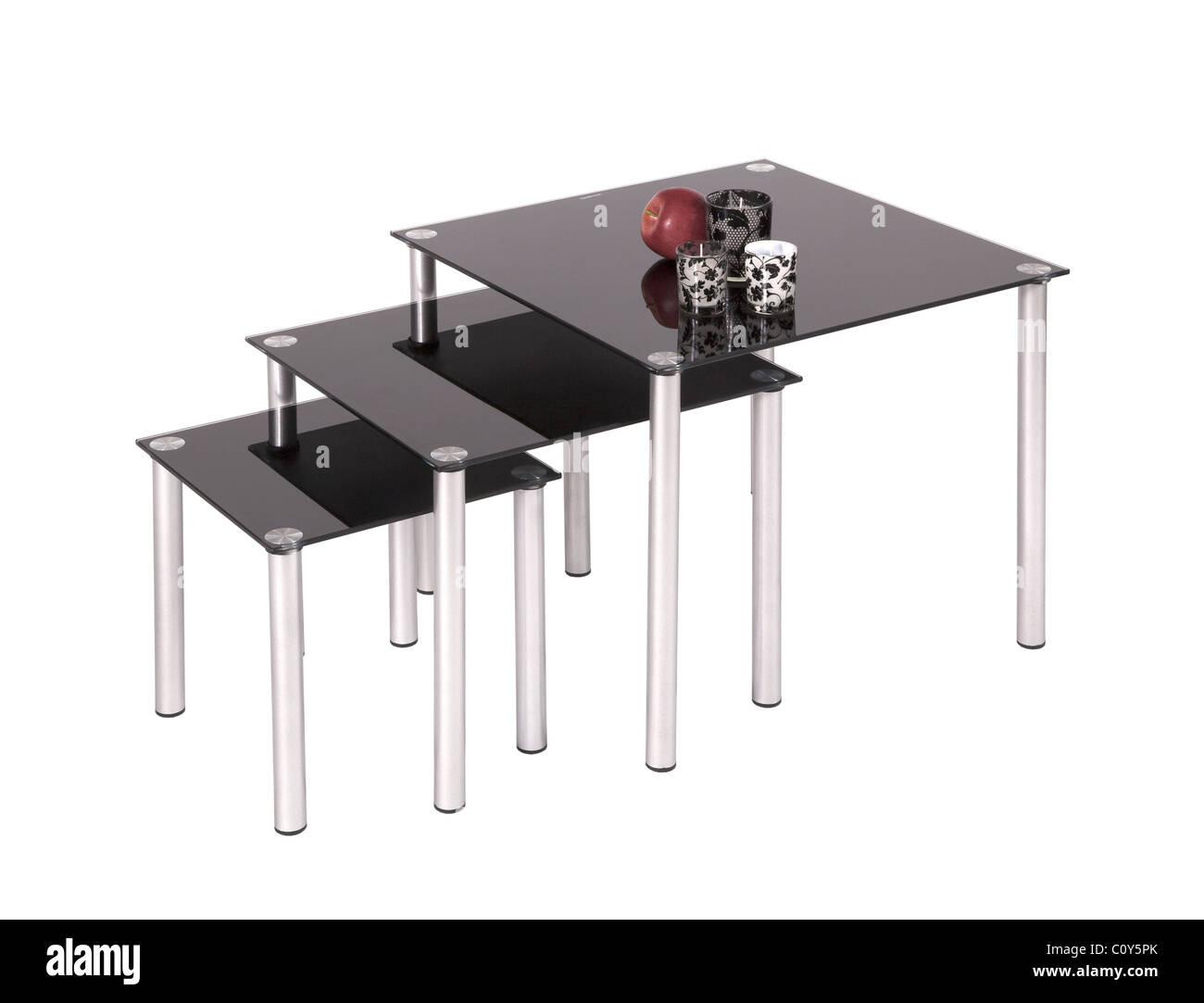 Black glass top dining tables isolated Stock Photo Alamy