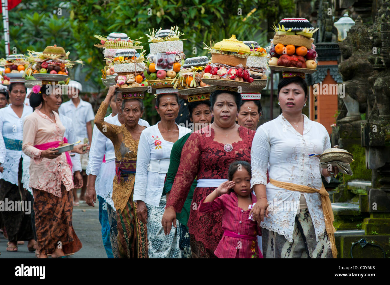 A Traditional Hindu Temple Festival Procession In Central Bali 