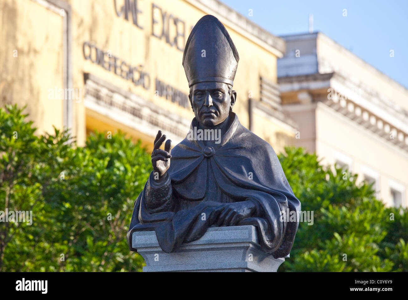 Sculpture of D. Pedro Fernandes Sardinha, 1st Archbishop of Salvador, Salvador, Brazil Stock Photo