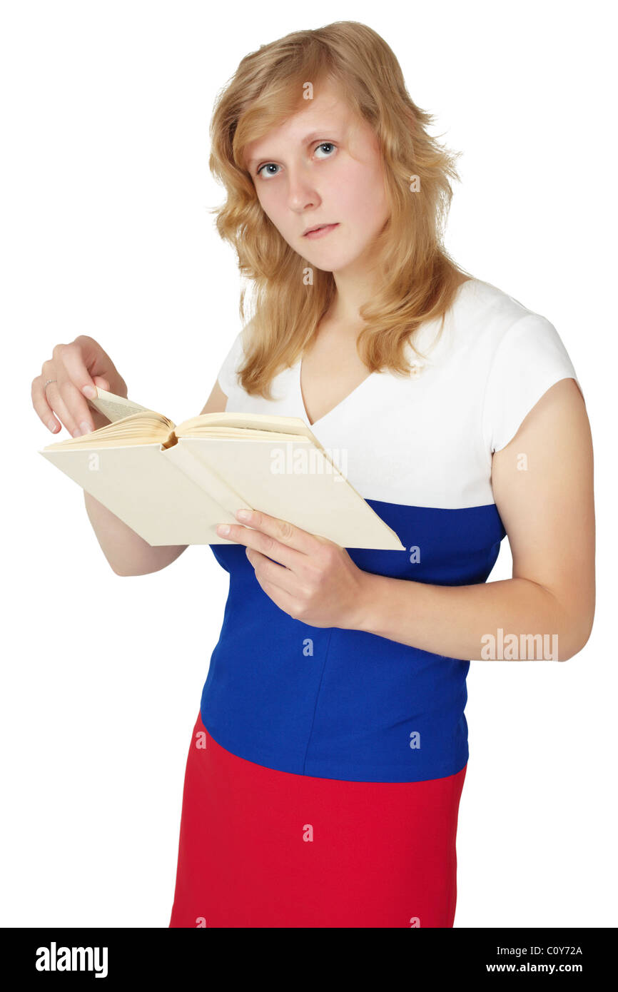 Young girl reading a book isolated on white background Stock Photo - Alamy