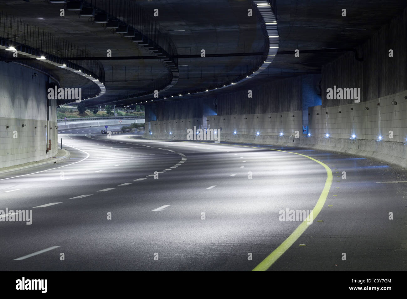 Empty freeway at night Stock Photo