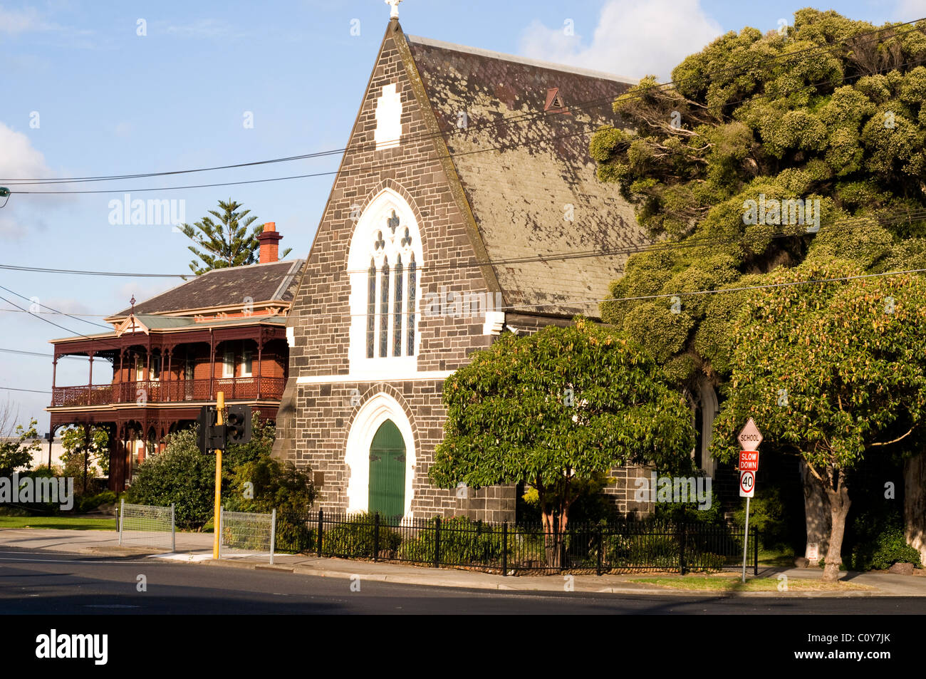 church and edwardian house footscray melbourne victoria australia Stock Photo