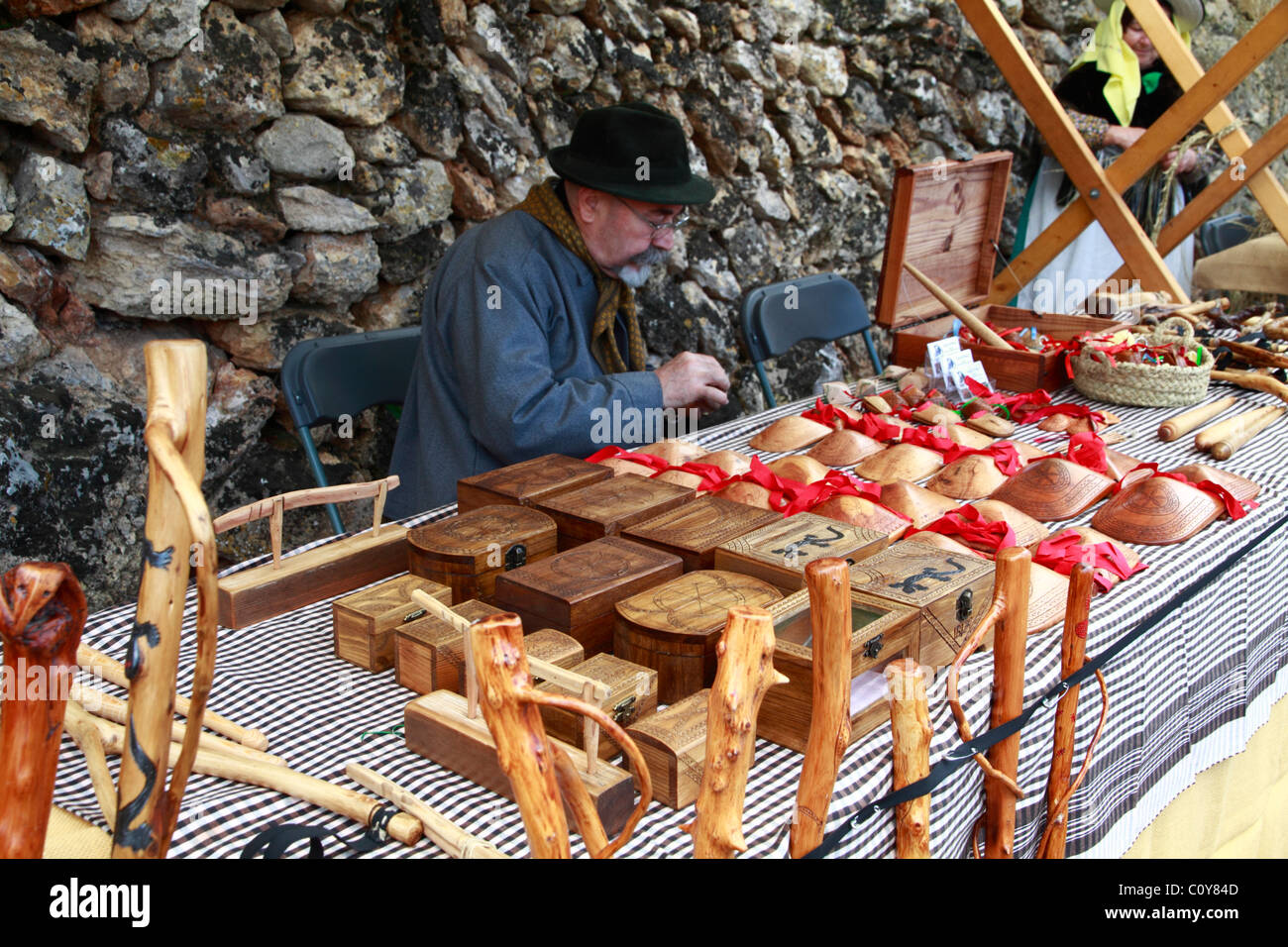 Man selling wooden at a traditional Handicraft Fair,