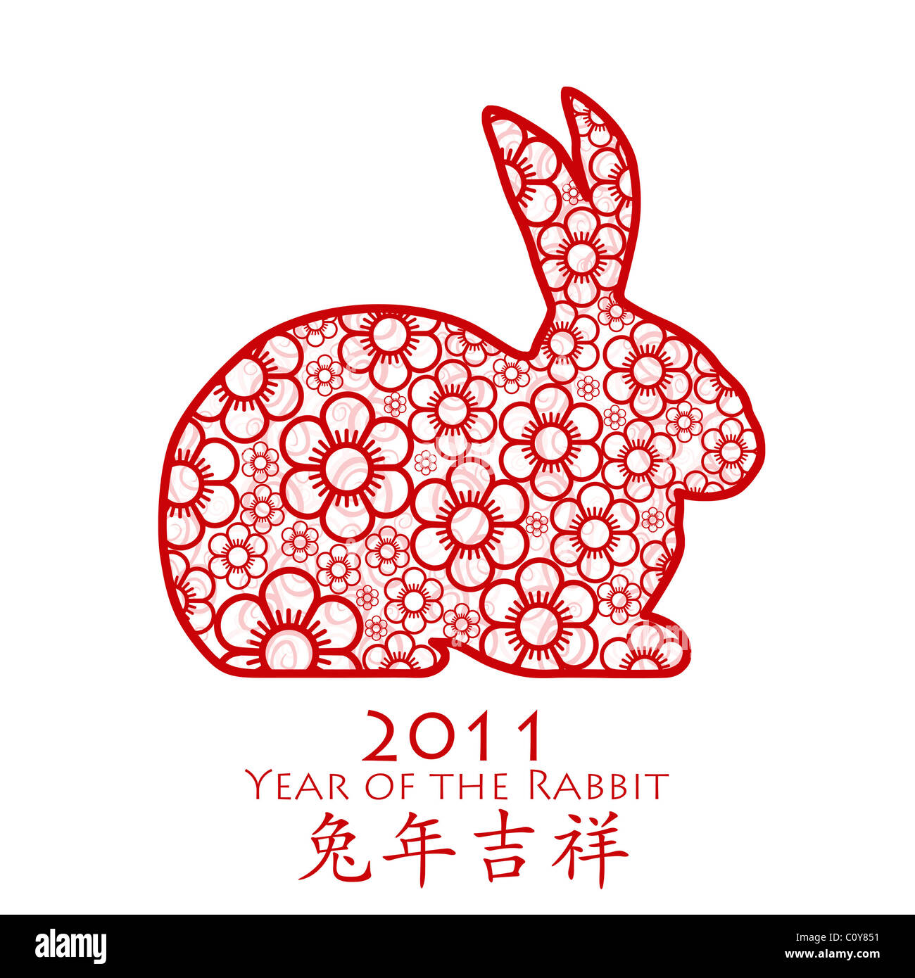 Year Of The Rabbit 2011 With Chinese Cherry Blossom Spring Flower 