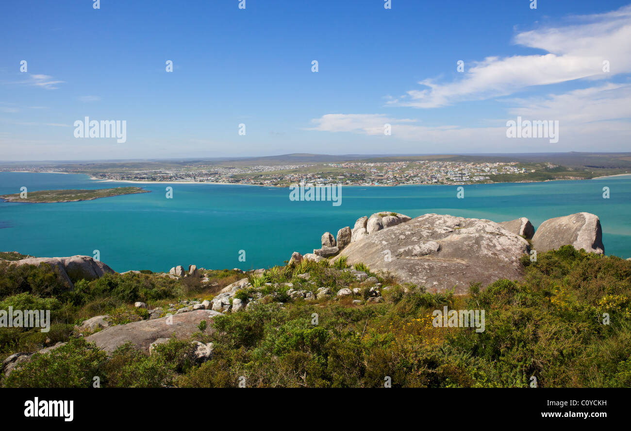 Langebaan Lagoon and the town of Langebaan seen from the West Coast